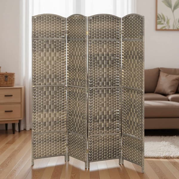 Rumdeler, 4-panels foldeskærm, fyrretræ, sort
