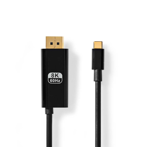 USB-C™ Sovitin | USB 3.2 Gen 1 | USB-C™ Uros | DisplayPort uros / USB-C™ Naaras | 8K@30Hz | 2.00 m | Pyöreä | Niklattu | PVC | Musta | Kirjekuori