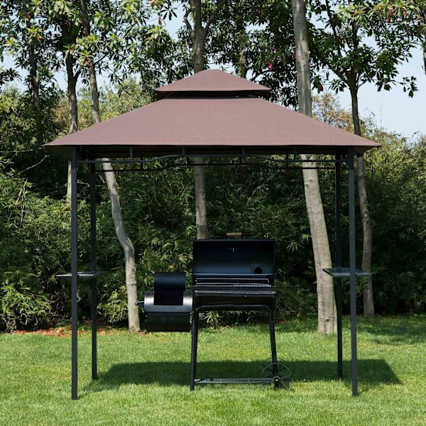 Grillpavillon Havetelt Flammehæmmende Dobbelttag Kaffe Brun + Sort 245X148X252Cm