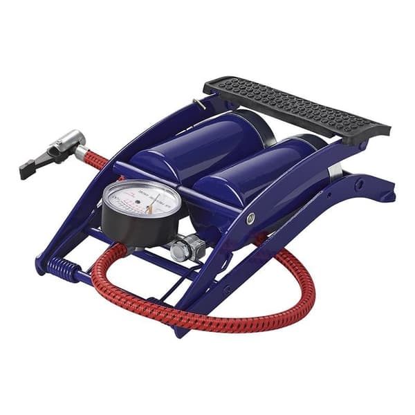 Fotpump dubbel cylinder med manometer
