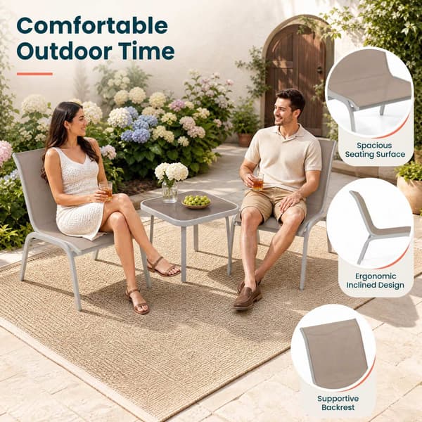 3-delat set med utemöbler, beige – 2 stolar och glasbord