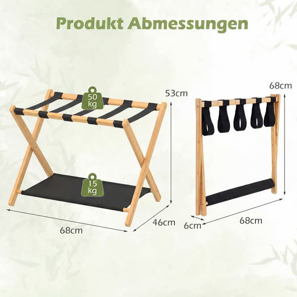 Hopfällbart bagageställ i bambu med förvaringshyllor