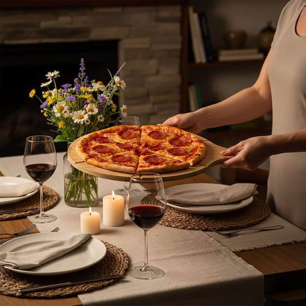 Bambuinen pizzalautasetti, 2 osaa, uritettu