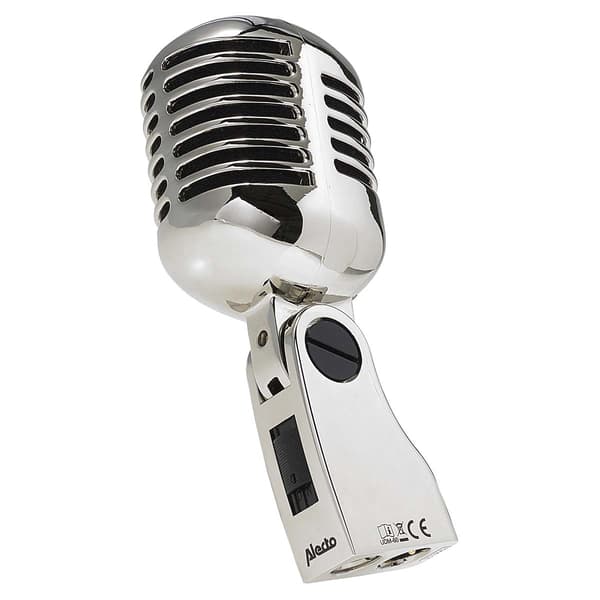 Retromikrofon med XLR, tyst brytare, kromfinish