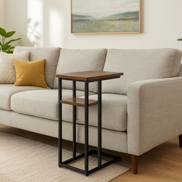 C-formet sidebord med 2 hylder til sofa og seng
