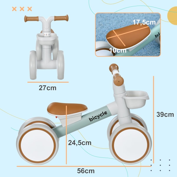 Balancecykel til børn Balancecykel fra 1 år Baby Rutecykel med TPU-hjul Ingen skruer Gaver til drenge/piger Småbørnslegetøj Grøn + Hvid 56 x 27 x 39 c