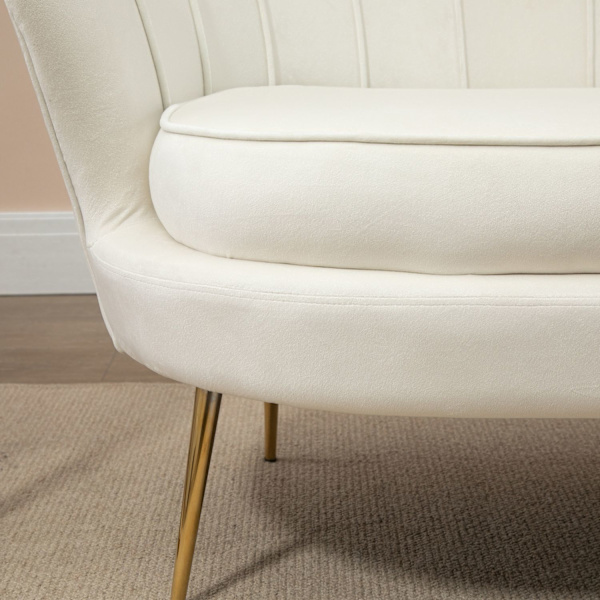 2 Pers. Sofa Sofa Polstret Sofa Loveseat Armlæn Fløjl Op Til 150 Kg Living Room Soveværelse Creme 130X77X77Cm