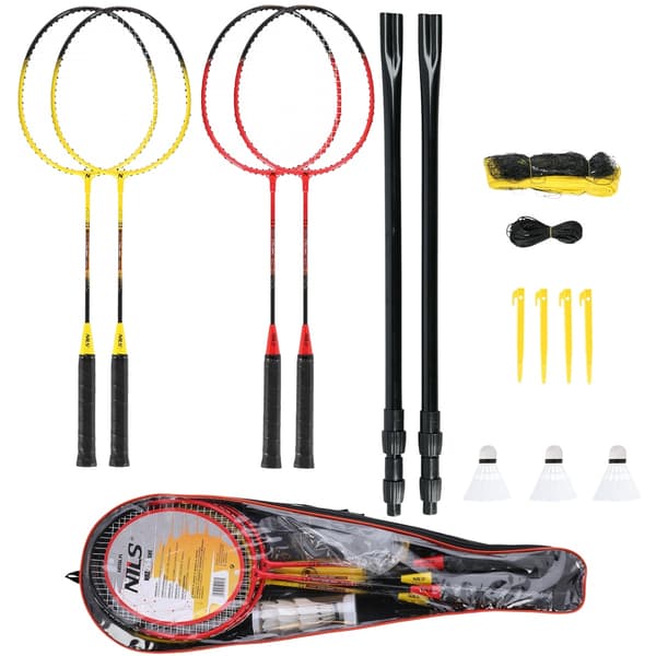 Badmintonsæt – 4 ketchere, 3 fjerbolde, net