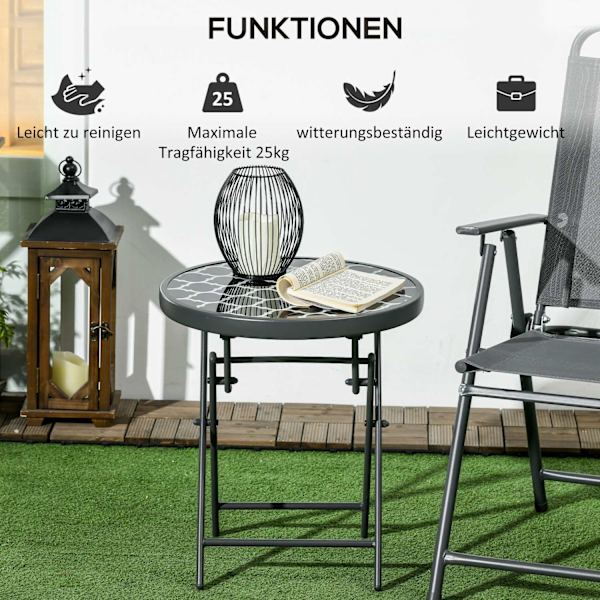 Foldebord Sidebord Glasplade Campingbord Sort 45X45X50Cm