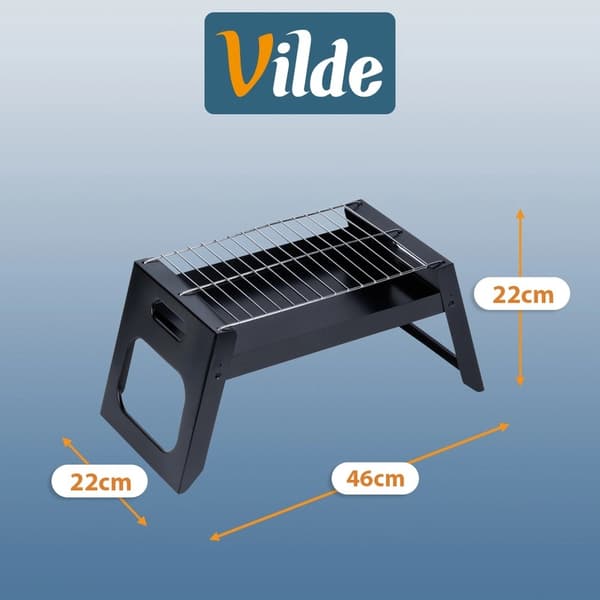 Bærbar kulgrill, foldbar stål, 46x22x22 cm