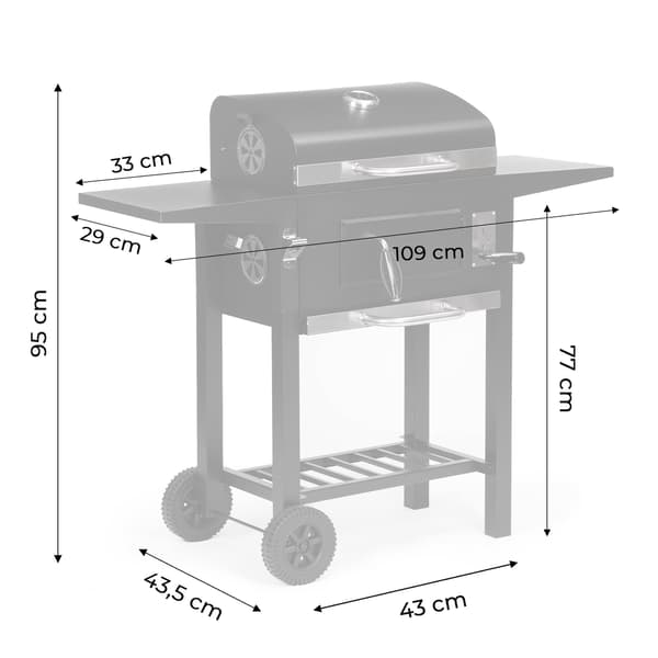 Trädgårdsgrill med kol, lock, justerbart galler, termometer