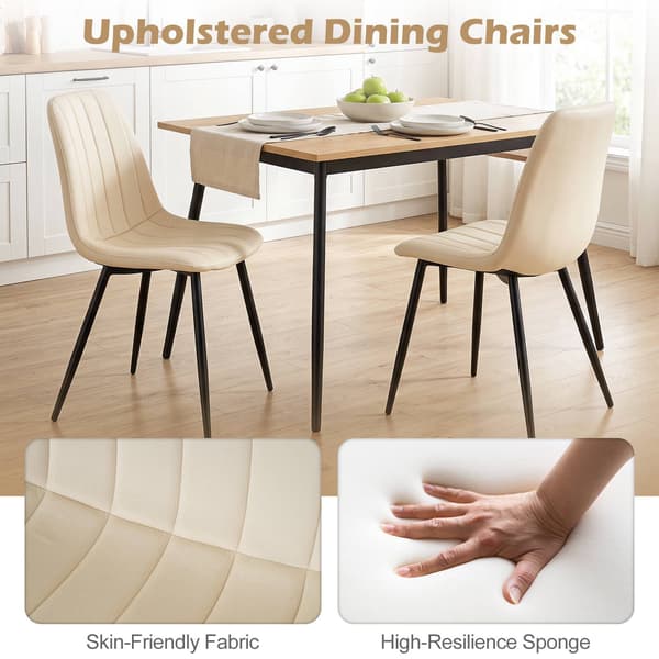 Beige klädda matstolar, set om 4 med metallben