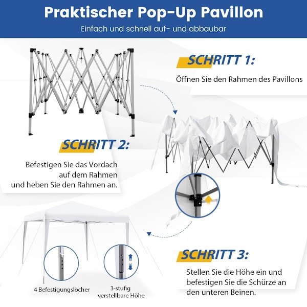 3 x 3 m Pop-Up Gazebo utomhusstrandtält Vit