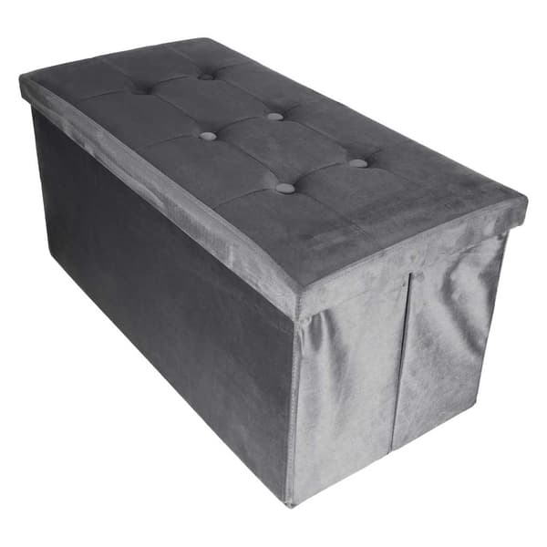 Sammetsbänk med förvaring, hopfällbar, 76x38x38cm, grå