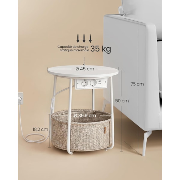Hurtig montering rundt sidebord med opbevaringskurv