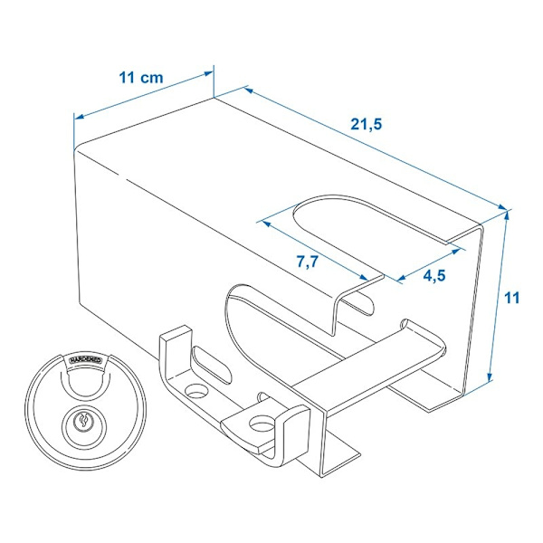 Kytkimen vetokoukun lukko 110x110mm levylukolla PM