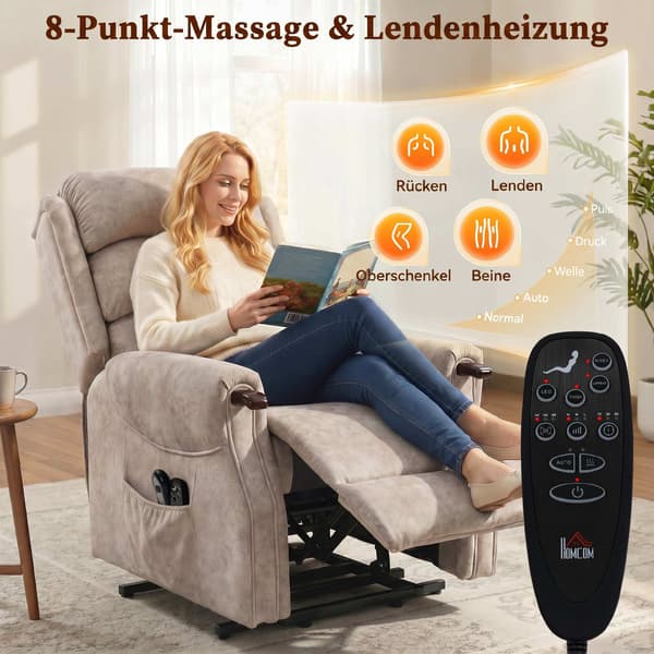 Elektrisk lyftbar fåtölj med massage och värme, grå