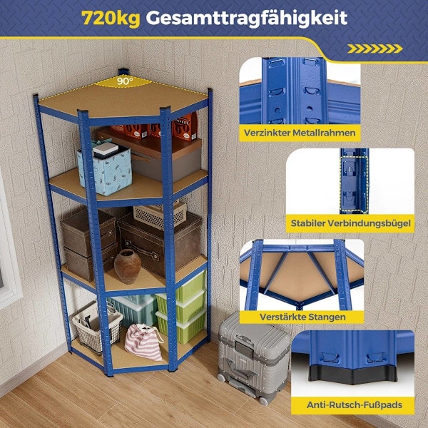 Opbevaringshylde 70 x 70 x 180 cm kraftig hylde med 4 justerbare hylder blå
