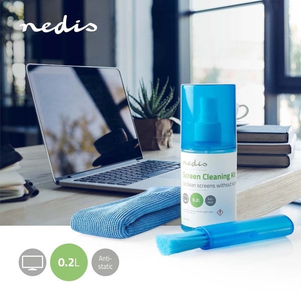 Näytönpuhdistaja | Suihke | 200 ml | Älypuhelin / Kannettava / Tablet-Laite / TV Näyttö | Pyyhkijä sisältyy