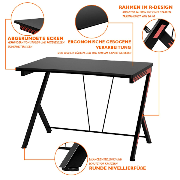 116 cm spelbord med ergonomisk design 116 x 75 x 77 cm svart