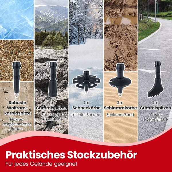 Sammenklappelige vandrestave, hurtiglås, 115-130 cm, røde