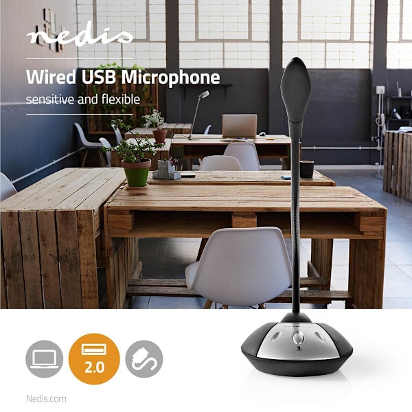 Mikrofon | Brugt til: Desktop / Notebook | Kabel | USB-A Han | Indbygget on/off-knap (tænd/sluk) | Hovedtelefonudgang