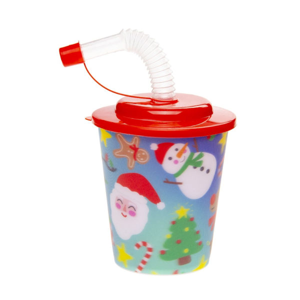 Plastmugg med tub och lock 3D jul