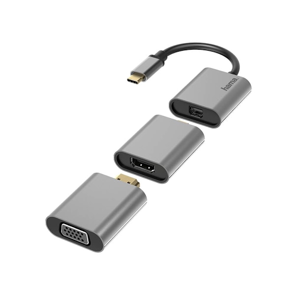 HAMA Adapteri USB-C 6in1 mini-DP HDMI VGA Harmaa