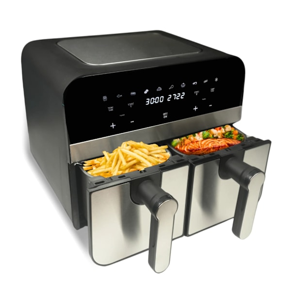 Comfy Nest CN-AFD45NS: 2400W dubbelkorg Digital S/S Airfryer - 9L