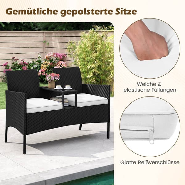 2-sits polyrattan trädgårdsbänk med bord, vit