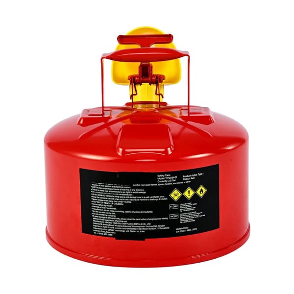 Säkerhetsgasburk 2,5 gallon typ I, flamskydd, tratt
