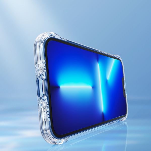 Cover til iPhone 13, pansret hus med kroge og gennemsigtigt stativ
