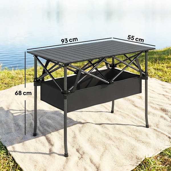Bærbart, foldbart campingbord med netopbevaring, sort