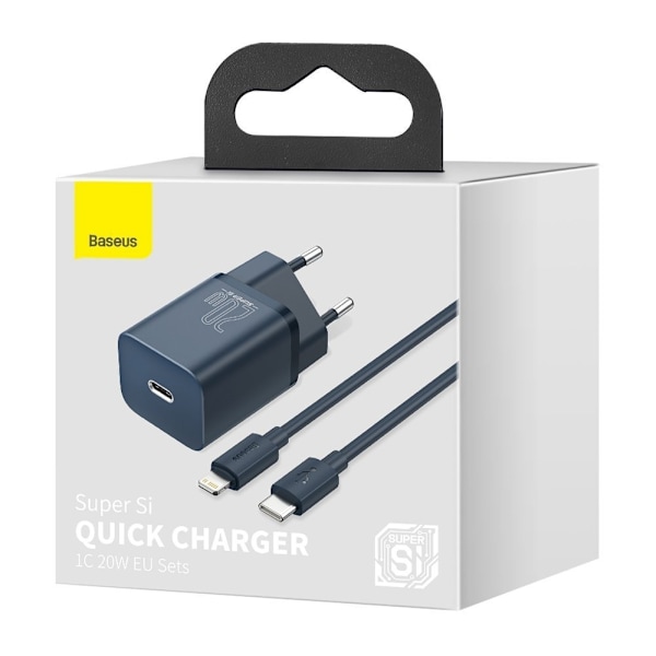 Super Si 1C nopea USB-C 20W PD-laturi + kaapeli iPhonelle Lightning 1m blue