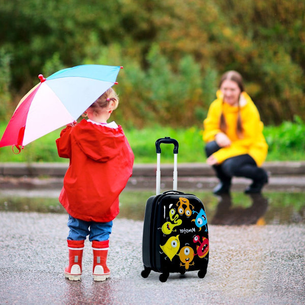 2-piece children's luggage monsterbillede rejsekuffert børnekuffert + rygsæk sort