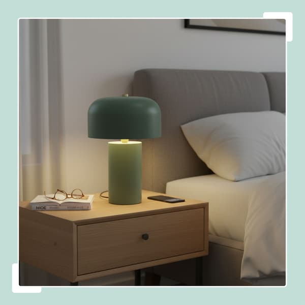 Champignonbordlampe – Minimalistisk metaldesign, guld accent