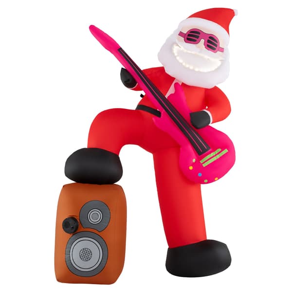 Oppustelig julemand med guitar, musik, LED'er, 180 cm