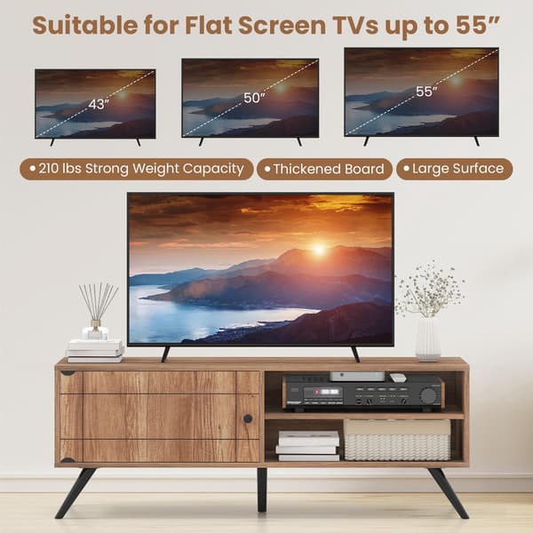 Mid Century Modern TV-bord med opbevaring, egetræ, 55"