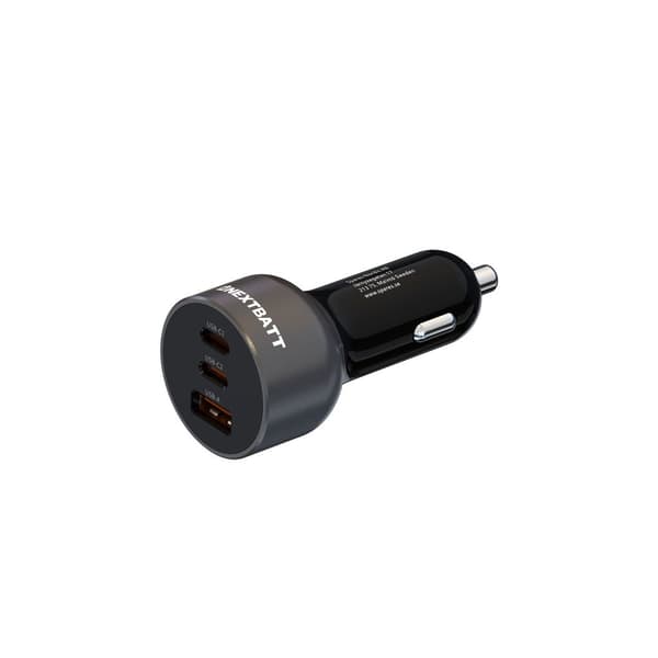 NEXTBATT Biloplader USB & USB-C, PD & Q.C3.0, 5A, 128W - Sort
