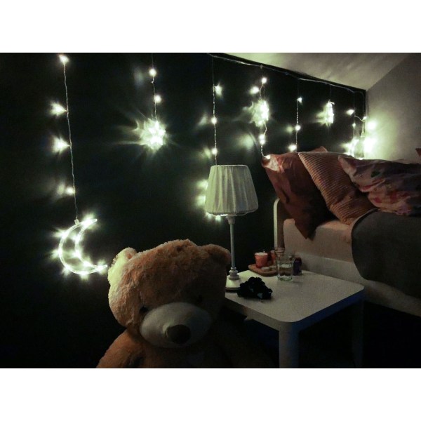 Månelys, stjerner, julelys, gardin, 96LED