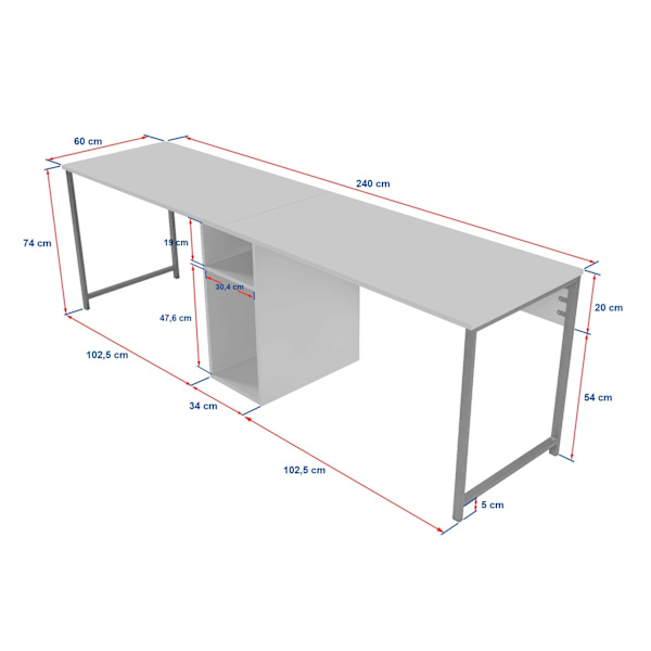 Study Desk Twin Study Desk - Vit, Guld