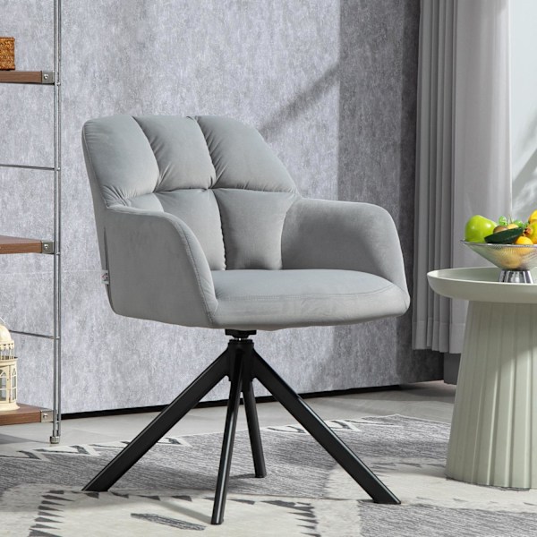 Fåtölj Swivel Lounge Stol med sammetslook Armstöd Swivel Stol med metallben för sovrum Vardagsrum Grå