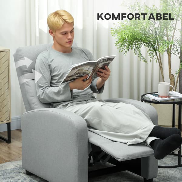 Liggstol, justerbar 135°, linne-polyester, ljusgrå