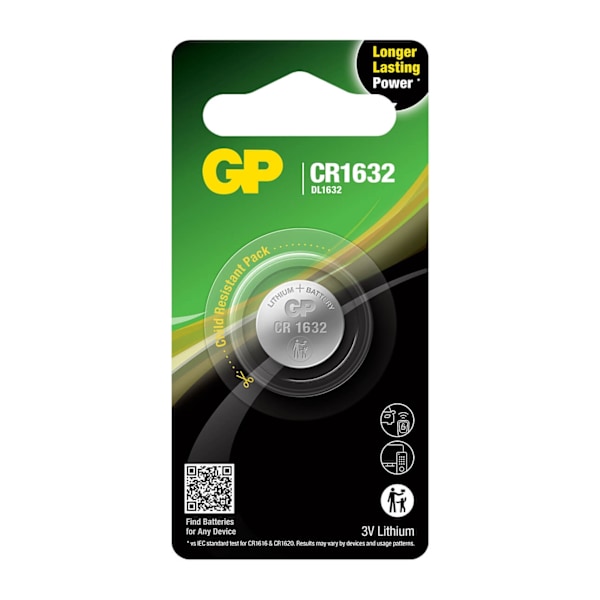 GP Lithium Coin Cell CR1632 1 kpl