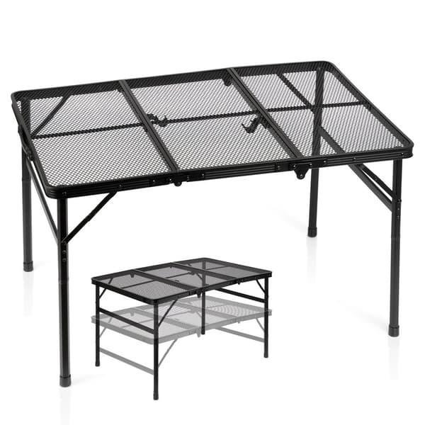 Sammenklappeligt campingbord i aluminium, sort, justerbar højde
