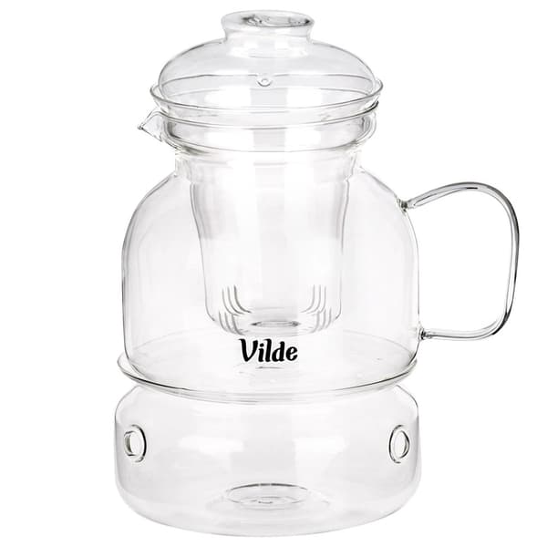 Lasinen teekannu hauduttimella ja lämmittimellä, 1,5 l