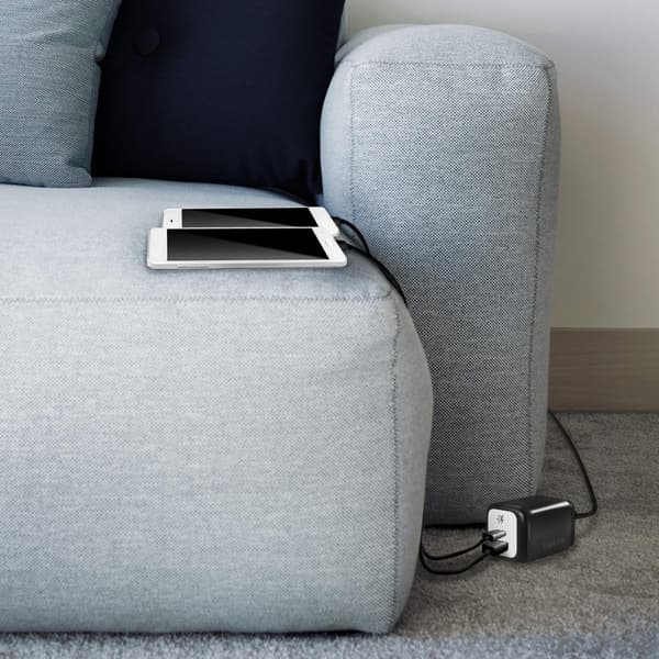 USB-laturi 1xUSB-A + 1xUSB-C kiinteällä kaapelilla 1,5m GaN 30W