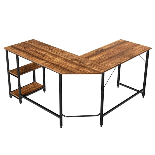 L-formet skrivebord hjemmekontor med 2 hylder 138 x 138 x 75,5 cm kaffebrun + sort