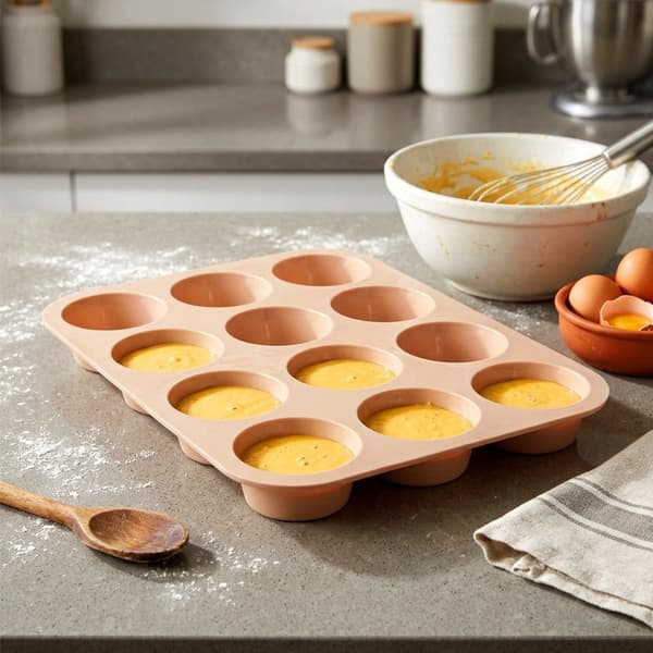 Silikone muffinform, beige, 12-kopper, 32,5x25x3 cm