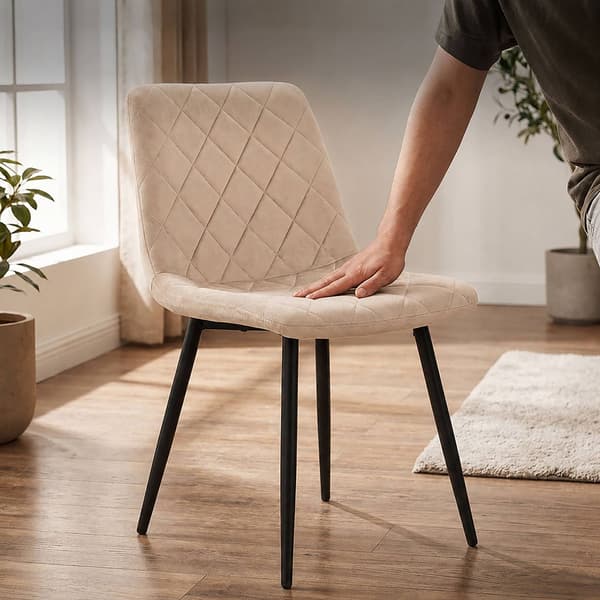 Matstolar i sammet, beige, 4-pack, klädda, modern design